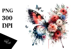Grungy Butterfly with Flowers PNG Product Image 1