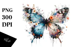 Grungy Butterfly with Flowers PNG Product Image 1
