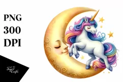 Cute Unicorn Pirouetting on Crescent Moon | Clipart Product Image 3
