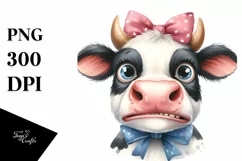 Cow Watercolor Funny Cow with Bow | Sublimation Clipart Product Image 3