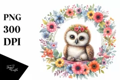 Colorful Baby Owl Floral Frame Clipart Product Image 3