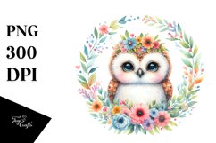 Colorful Baby Owl Floral Frame Clipart Product Image 1
