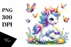 Baby Unicorn with Fireflies, Playful PNG Product Image 1