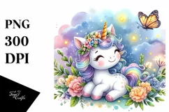 Baby Unicorn with Fireflies, Playful PNG Product Image 3