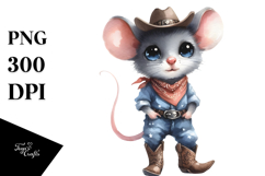 Watercolor Mouse Big Eyes Bandana Cowboy Boots Clipart Product Image 1