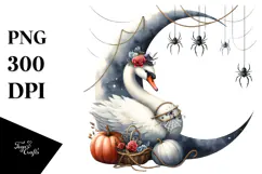 Swan on Halloween Moon with Spiders PNG Product Image 1