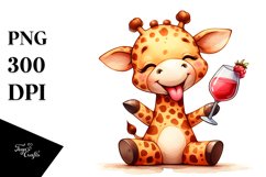 Sitting Giraffe Holding Wine | Sublimation | Clipart Product Image 3
