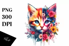 Vibrant Retro Watercolor Kitten | Sublimation Clipart Product Image 1