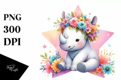 Cute Rhino with Flower Crown PNG Product Image 3