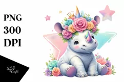 Cute Rhino with Flower Crown PNG Product Image 3