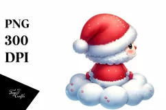 Cute Santa on a Cloud with Snow Flakes PNG Product Image 1