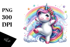 Playful Unicorn with Floral Wreath PNG Product Image 1