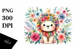 colorful Cute Lion Floral | Sublimation | Clipart Product Image 1