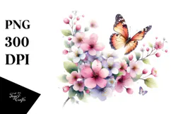 Spring Butterfly Flower Painting, PNG Product Image 1