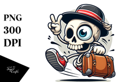 Cartoon Animal Skull with Travel Suitcase PNG Product Image 1