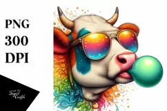 Quirky Colored Cow Portrait | Sublimation | Clipart Product Image 1