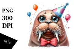 Expressive Walrus Caricature Watercolor Clipart Product Image 1