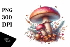 Detailed Glossy Mushroom with Watercolor Splash PNG Product Image 1