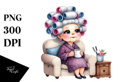 Old Lady Sofa Hair Curlers Mug | Sublimation, Clipart Product Image 1