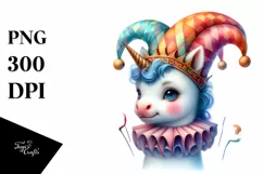 Baby Unicorn Wearing Jester Hat PNG Product Image 3
