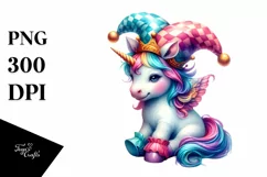 Baby Unicorn in Jester Hat, Playful PNG Product Image 3