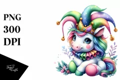 Baby Unicorn Wearing Jester Hat PNG Product Image 1