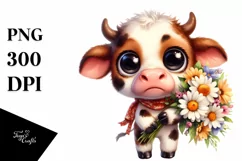 Baby Cow with Flower Bouquet | Clipart Product Image 1