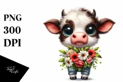 Baby Cow with Flower Bouquet | Clipart Product Image 1
