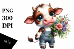 Baby Cow with Flower Bouquet | Clipart Product Image 3