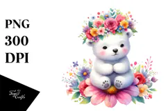Cartoon-Style Polar Bear Flower Crown | Clipart Product Image 1