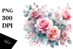 Washed Watercolor Pink Roses White Background | Sublimation, Product Image 1