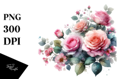 Washed Watercolor Pink Roses White Background | Sublimation, Product Image 1