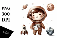 Whimsical Astronaut Boy | Watercolor Clipart Product Image 1