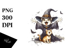Vintage Excited Witch with Cat PNG Product Image 1