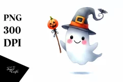 Funny Halloween Ghost Watercolor Clipart Product Image 1
