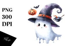 Funny Halloween Ghost Watercolor Clipart Product Image 1