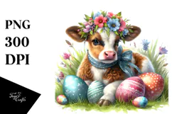 Digital Watercolor Baby Cow PNG Product Image 1