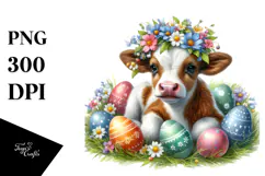 Digital Watercolor Baby Cow PNG Product Image 1