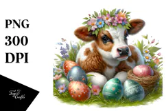 Digital Watercolor Baby Cow PNG Product Image 1