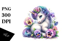 Cute Baby Unicorn with Pansy | Sublimation | Clipart Product Image 3
