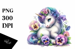 Cute Baby Unicorn with Pansy | Sublimation | Clipart Product Image 3