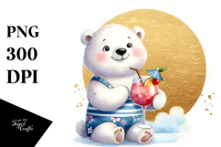 Cute Polar Bear in Beachwear PNG Product Image 1