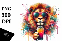 Lion Drinking Sipping | Sublimation | PNG Clipart Product Image 1