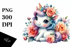 Hawaiian Flowers Unicorn Clipart Product Image 1