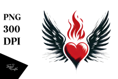 Fire Heart with Wings PNG Product Image 1