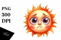 Watercolor Funny Baby Face Expressive Sun PNG Product Image 1