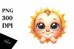 Watercolor Funny Baby Face Expressive Sun PNG Product Image 1