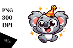 Goofy Cartoon Koala Jumping with Party Hat Product Image 1