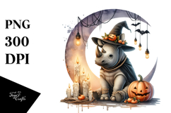 Rhino on Moon Halloween PNG Product Image 1