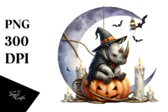 Watercolor Rhino in Halloween Style PNG Product Image 1